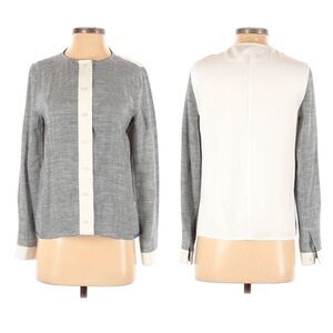 J BRAND Linen Striped Contrast Back Button Top S